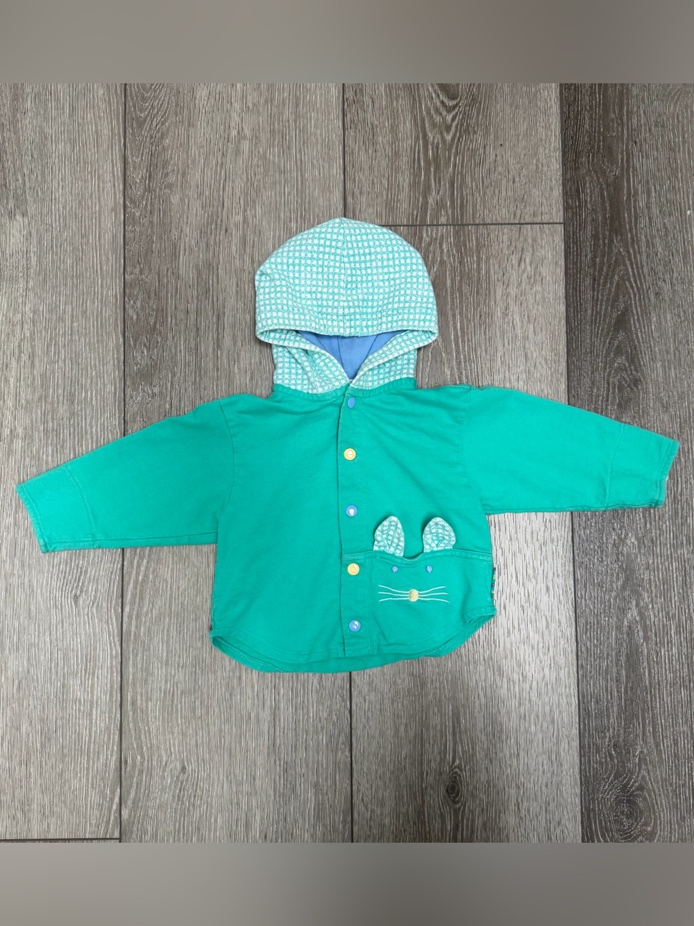 GYMBOREE RAINBOW TAG VINTAGE 90S BUTTON UP HOODED SWEATER JACKET BUNNY 6-12MO